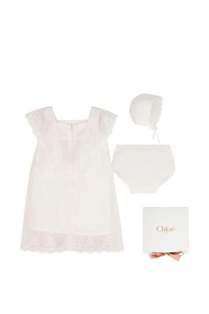 White dress, culottes and hat set with lace trim CHLOÉ KIDS | C20935117